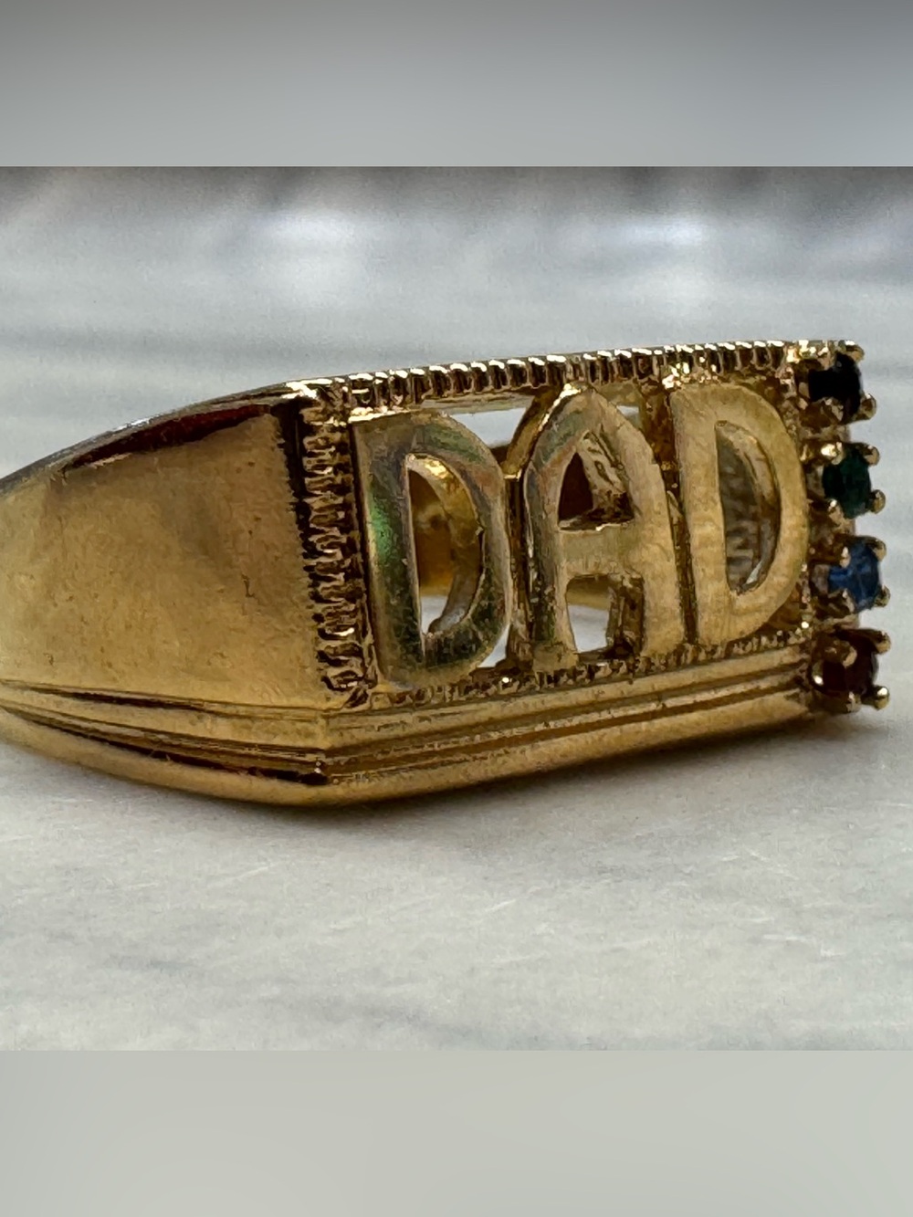 Vintage DAD Statement Ring Colorful Stone Accent Brass Sample Ring Size 9.5 - Picture 11 of 16